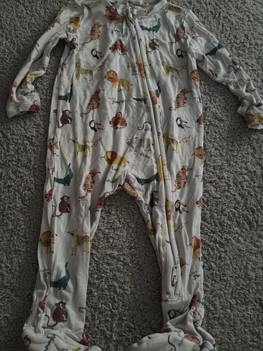 Angel Dear White Footed One-Piece Pajama with Multicolor Safari Animals
